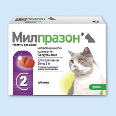 Милпразон таблетки для кошек весом более 2 кг от гельминтов, 1 таблетка